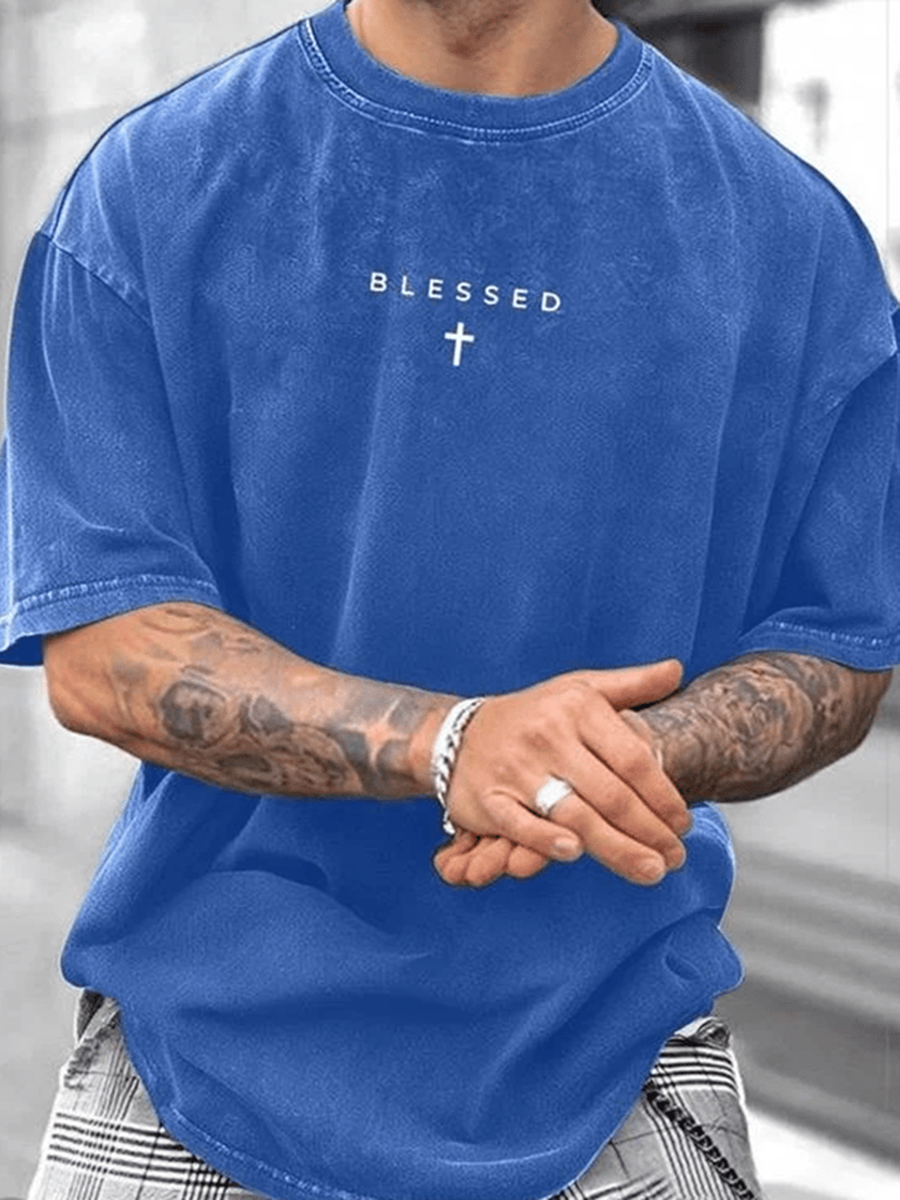 Men's Jesus Blessed Faith Print T-shirt