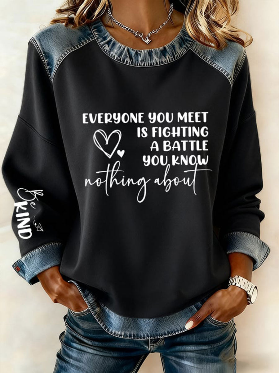 Women's Be Kind Denim Patchwork Top