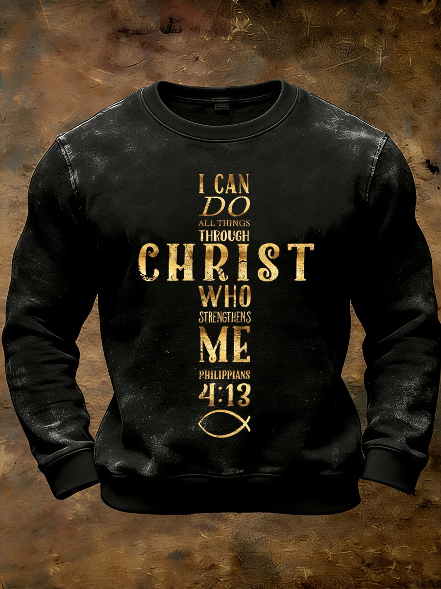 Men's Retro I Can Do All Things Through Christ Print Casual Sweatshirt