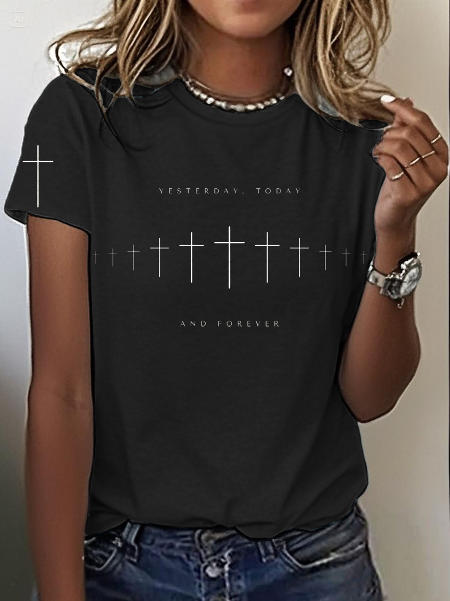Women's Faith Cross Iron On Short Sleeve T-Shirt